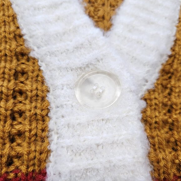 Adyson Parker Colorblock V-Neck Cardigan Tomato Red Golden Brown Cream Sz M - Picture 6 of 15